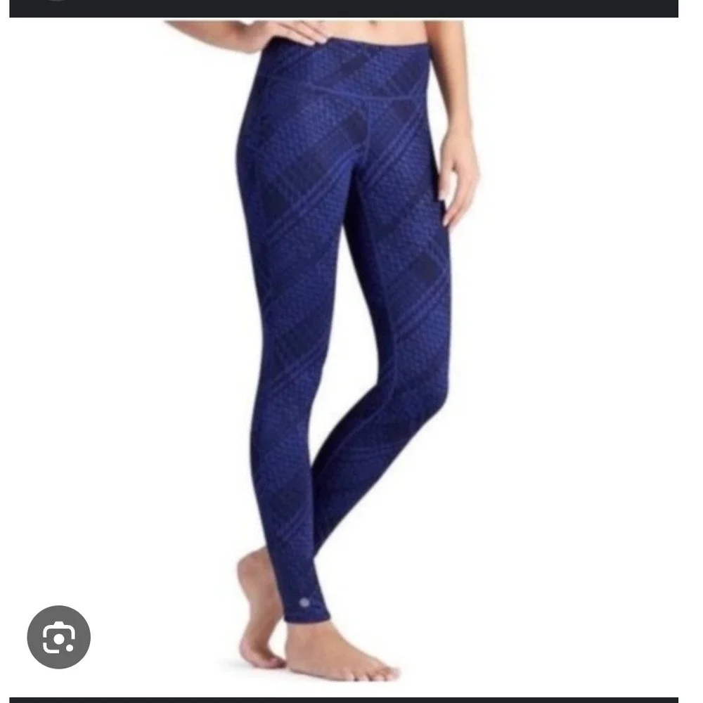 Athleta Reversible Print Leggings Blue Athletic High Waist - Picture 1 of 6